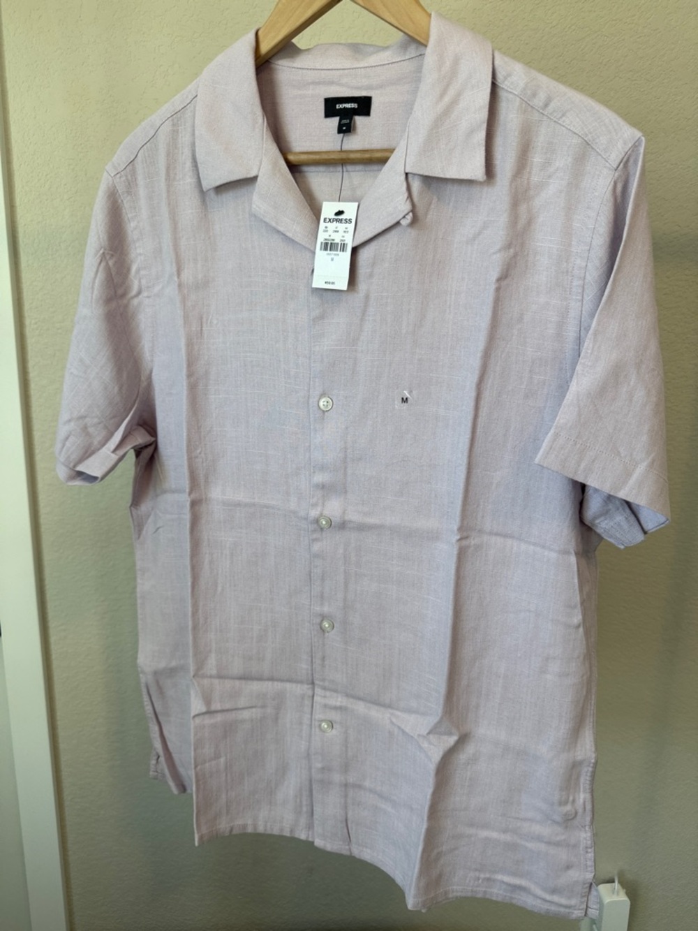 Express Men's Short Sleeve Linen Shirt - Light Lavender